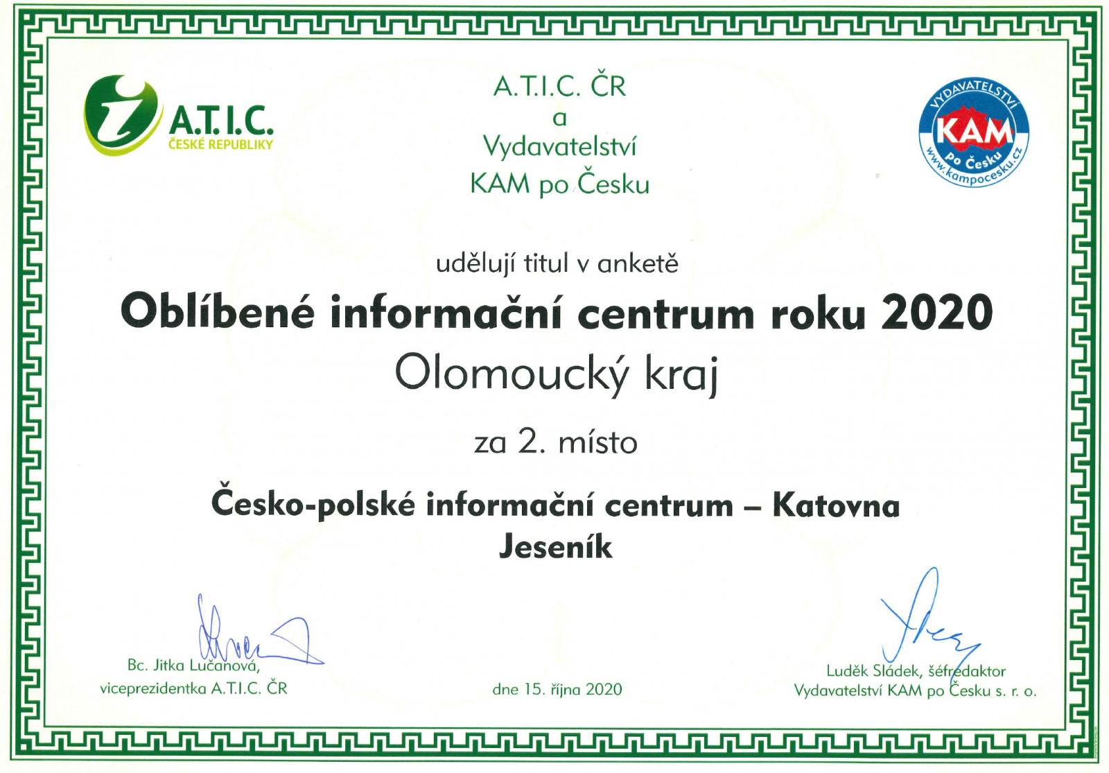 INFORMAČNÍ CENTRUM JESENÍK DRUHÉ NEJOBLÍBENĚJŠÍ V KRAJI