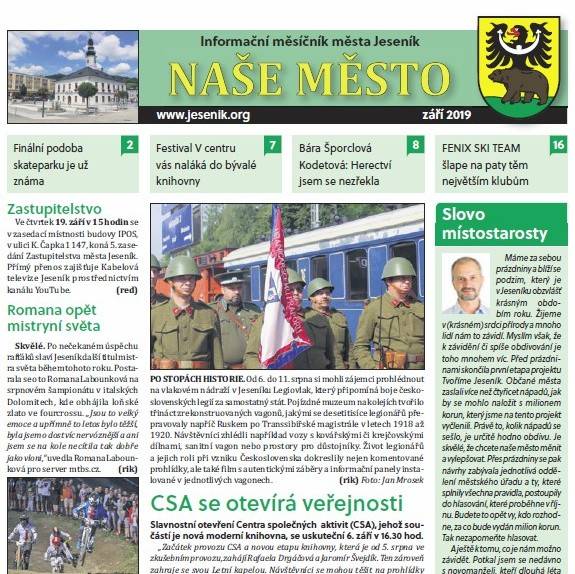 ZÁŘIJOVÉ VYDÁNÍ MĚSTSKÉHO ZPRAVODAJE