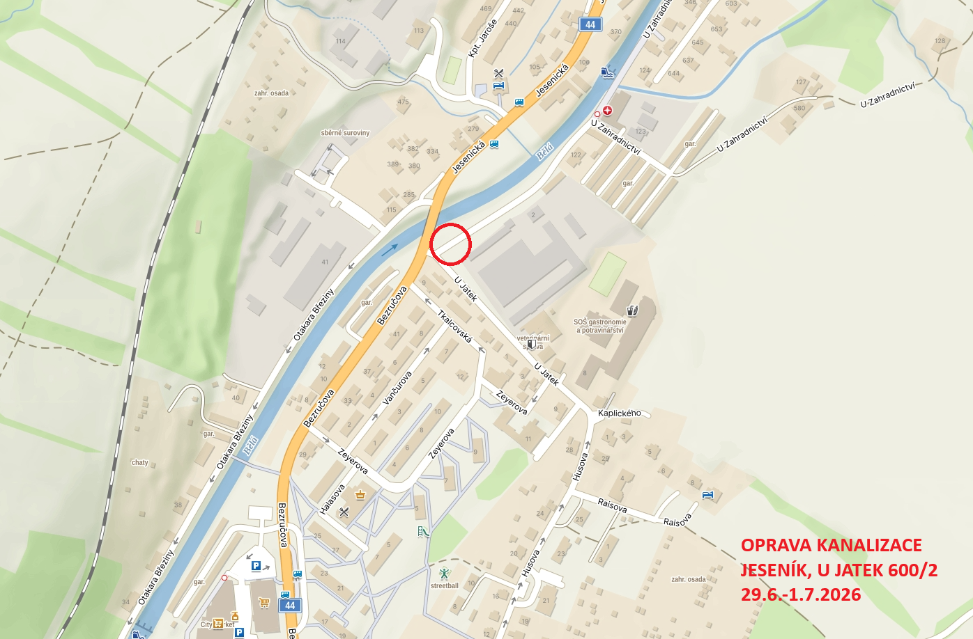 OPRAVA KANALIZACE V ULICI U JATEK