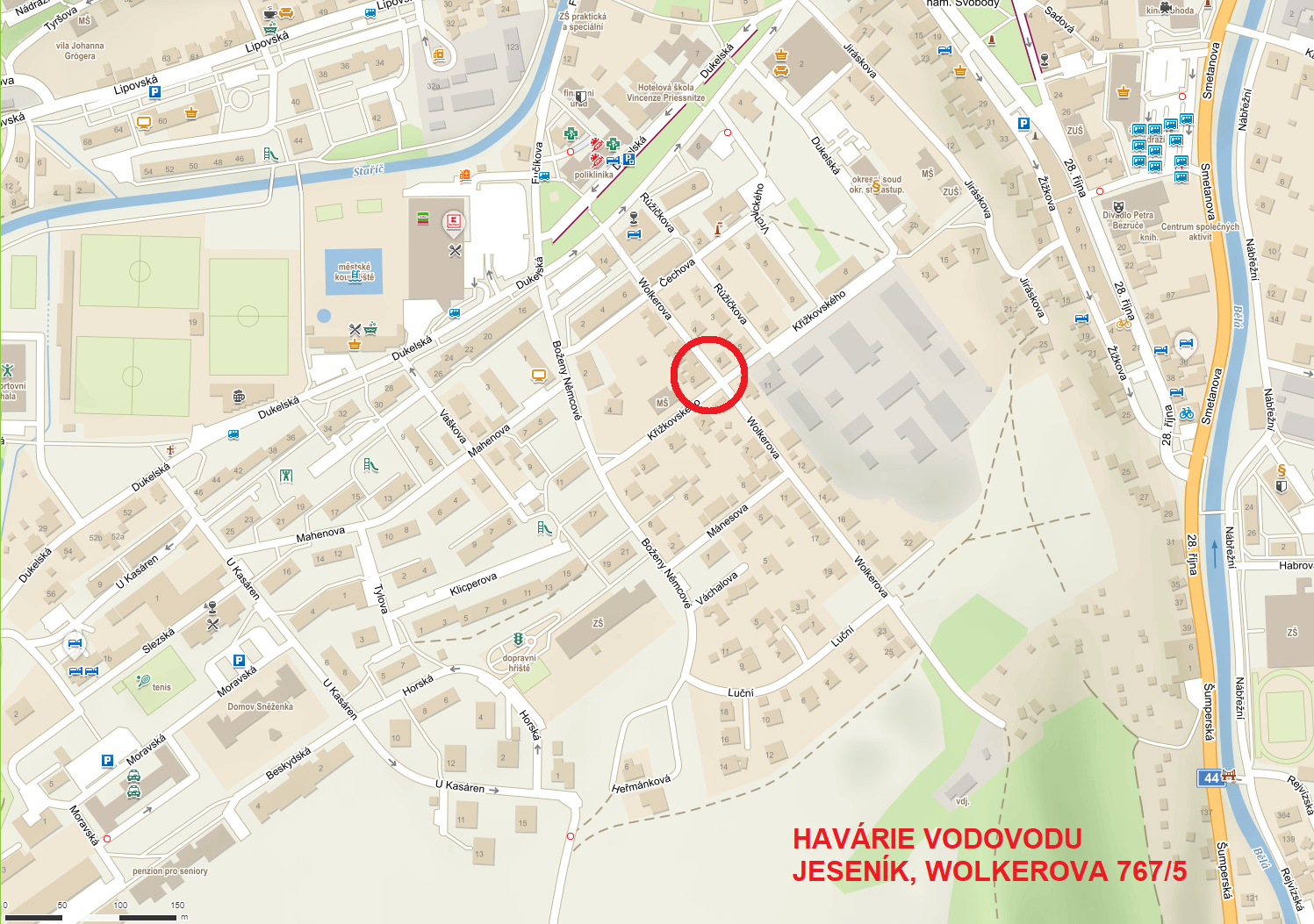 HAVÁRIE VODOVODU NA ULICI WOLKEROVA