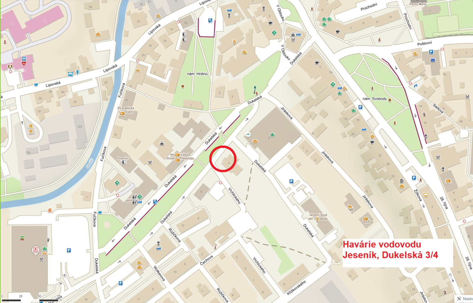 ÚNIK VODY NA ULICI DUKELSKÁ