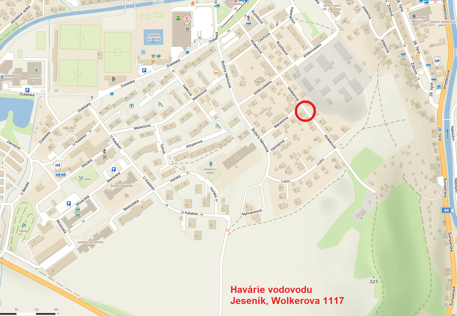PORUCHA VODOVODU NA ULICI WOLKEROVA