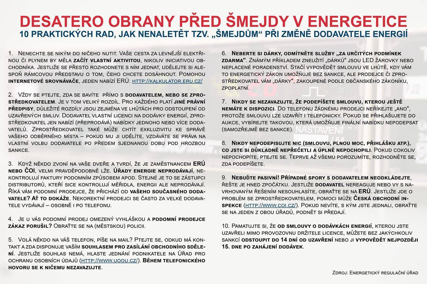 DESATERO OBRANY PŘED ENERGOŠMEJDY