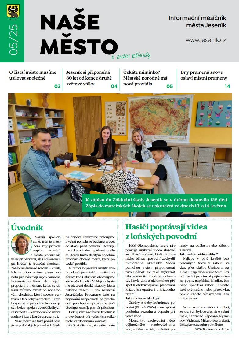 KVĚTNOVÉ ČÍSLO ZPRAVODAJE NAŠE MĚSTO