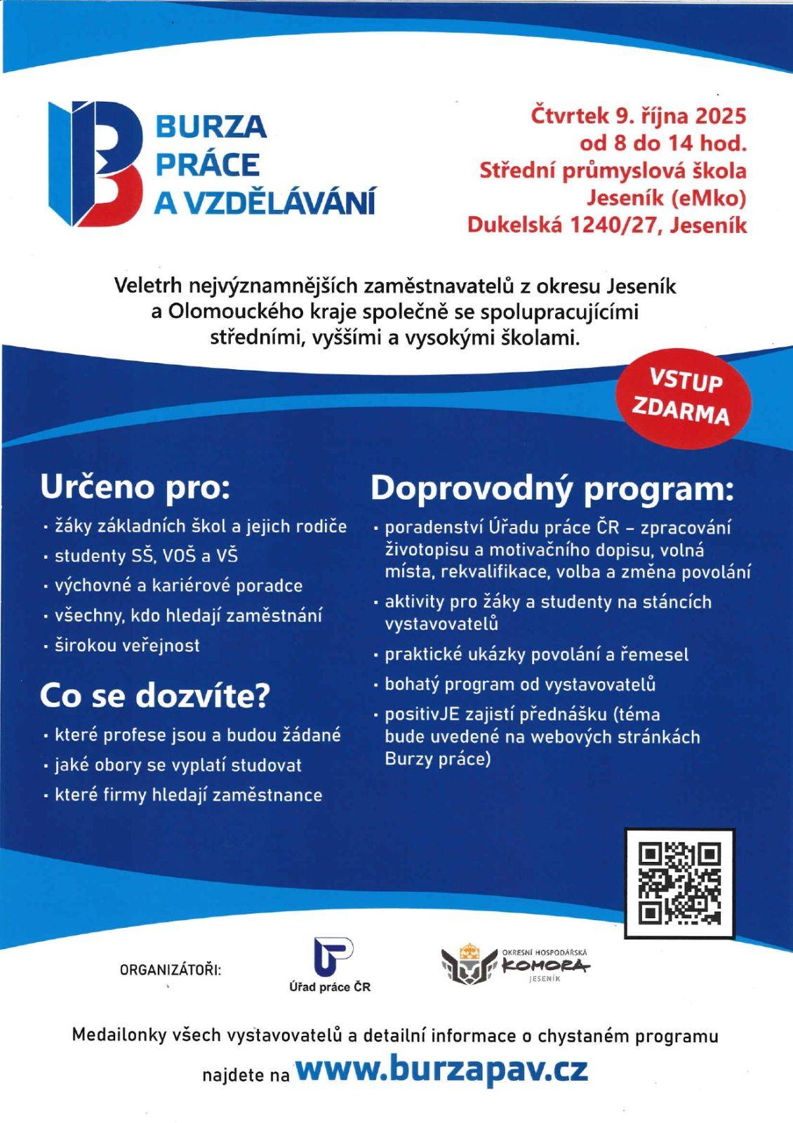 BLÍŽÍ SE JESENICKÁ BURZA PRÁCE A VZDĚLÁVÁNÍ 2025