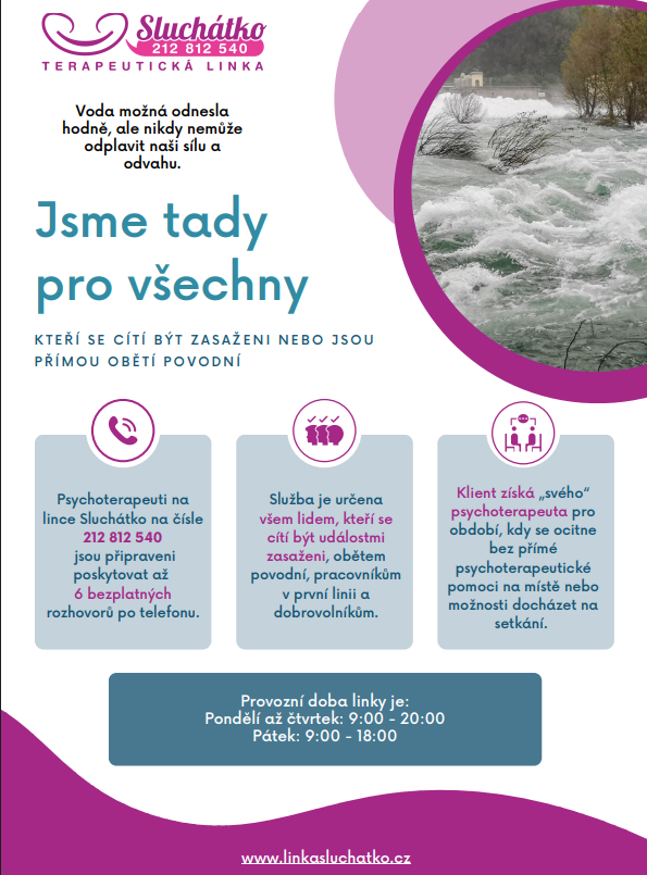BEZPLATNÁ PSYCHOLOGICKÁ POMOC LIDEM ZASAŽENÝM POVODNĚMI
