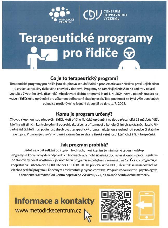 NEBEZPEČNÉ ŘIDIČE ČEKAJÍ OD DUBNA TERAPEUTICKÉ PROGRAMY