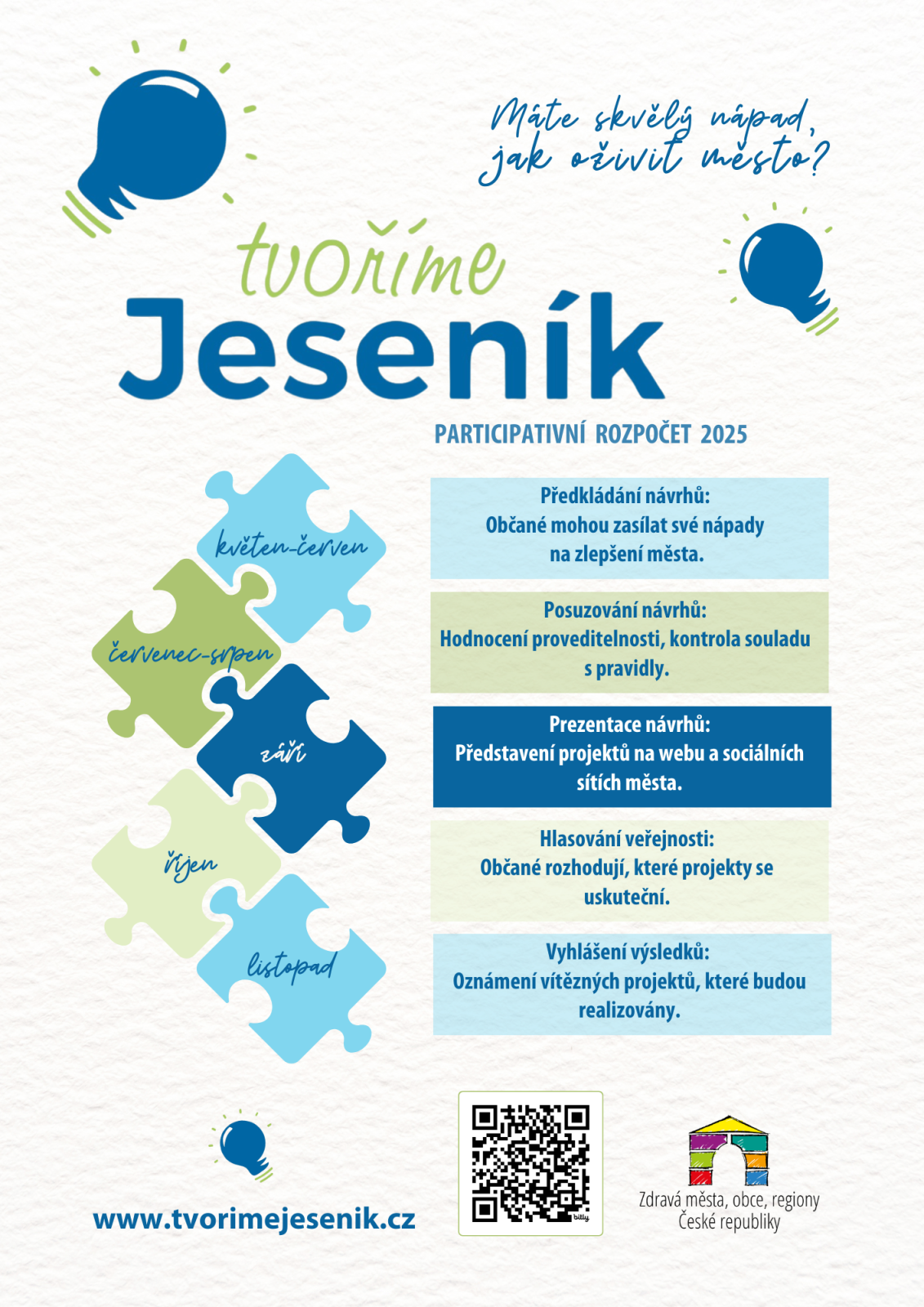 MÁTE SKVĚLÝ NÁPAD, JAK OŽIVIT MĚSTO? PŘIHLAŠTE HO DO TVOŘÍME JESENÍK!