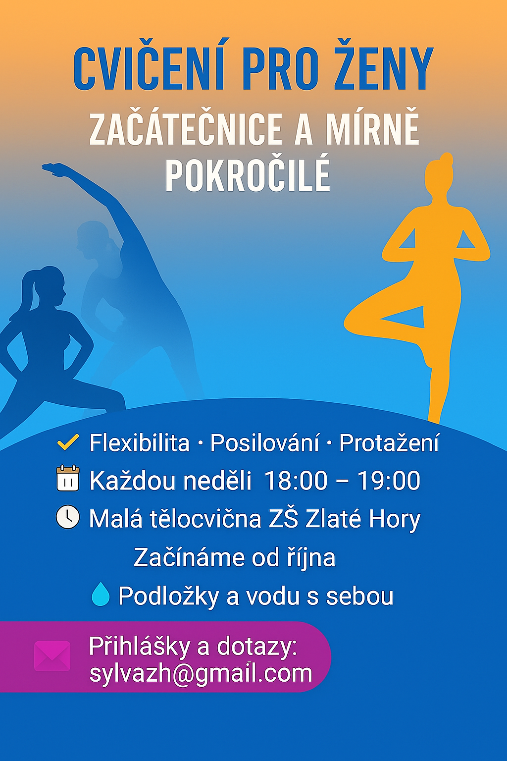 CVIČENÍ PRO ŽENY - ZAČÁTEČNICE A MÍRNĚ POKROČILÉ