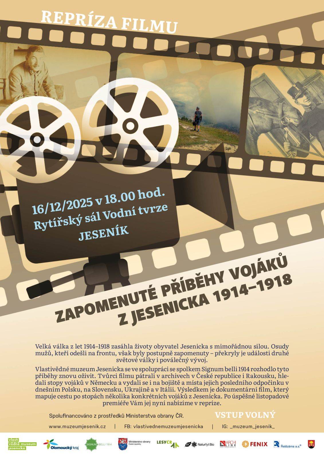 Repríza dokumentárního filmu Zapomenuté příběhy vojáků z Jesenicka 1914–1918