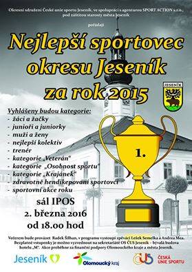 SLAVNOSTNÍ VYHLÁŠENÍ ANKETY NEJLEPŠÍ SPORTOVEC OKRESU JESENÍK