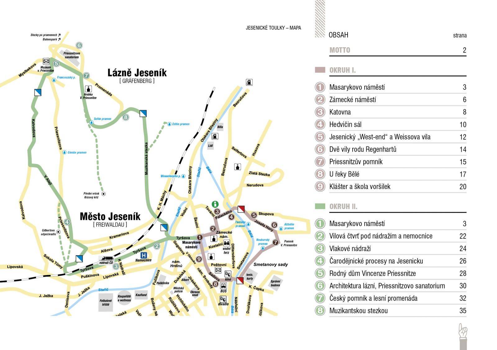 Mapka JT - značení ve městě