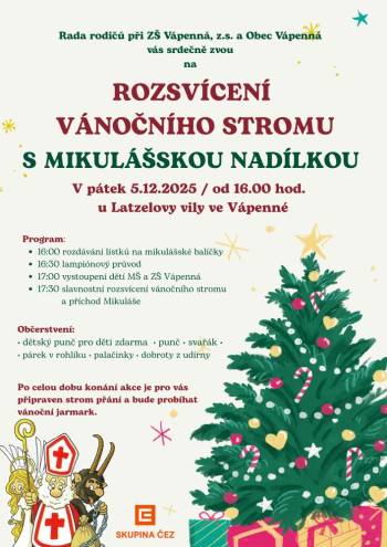 ROZSVÍCENÍ VÁNOČNÍHO STROMU S MIKULÁŠSKOU NADÍLKOU