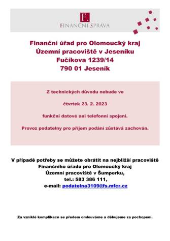 OZNÁMENÍ FINANČNÍHO ÚŘADU