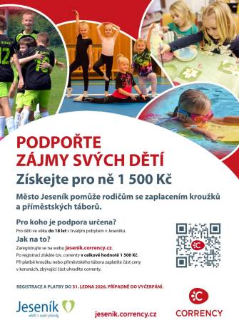 NEZAPOMEŇTE VYUŽÍT PŘÍSPĚVEK MĚSTA JESENÍK NA KROUŽKY