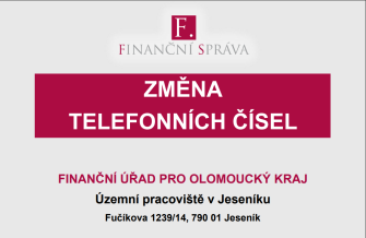 FINANČNÍ ÚŘAD V JESENÍKU MĚNÍ TELEFONNÍ ČÍSLO