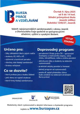BLÍŽÍ SE JESENICKÁ BURZA PRÁCE A VZDĚLÁVÁNÍ 2025
