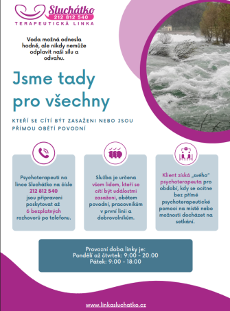 BEZPLATNÁ PSYCHOLOGICKÁ POMOC LIDEM ZASAŽENÝM POVODNĚMI