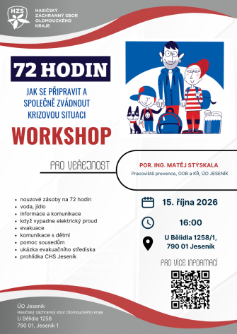 HASIČSKÝ ZÁCHRANNÝ SBOR OLOMOUCKÉHO KRAJE VÁS ZVE NA SEMINÁŘ „JAK SE PŘIPRAVIT A SPOLEČNĚ ZVLÁDNOUT 72 HODIN“.